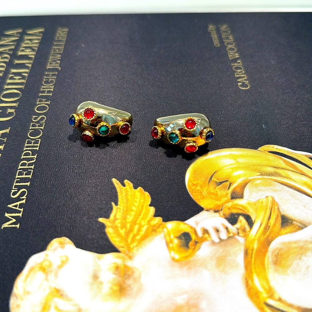 🔥🔥🔥🔥Rare Vintage Gripoix Mogul Red Green Blue Cabochon set - Picture 4 of 7